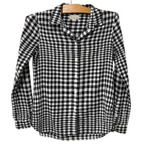 Broadway and Broome | Top Button Up Black Plaid Collared Cotton- Size XS